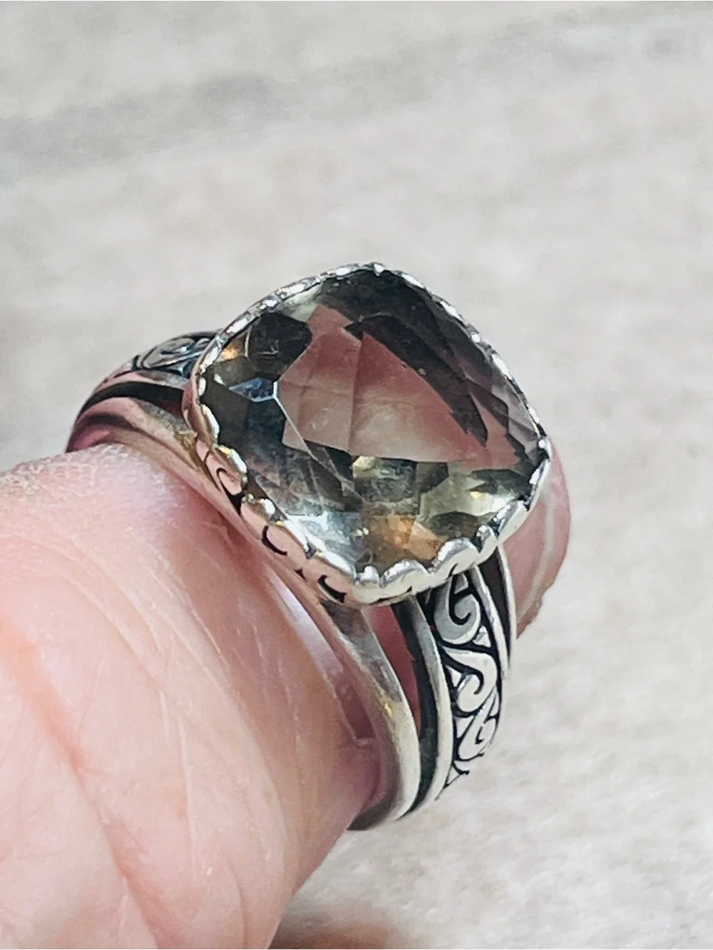 Sterling Silver Cushion Smoky Topaz Ring - Women's Gray